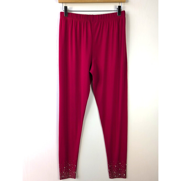 Gardy Leggings Women’s L (M 27x28) High Rise Stretch Red Rhinestone Embellished - Picture 2 of 9